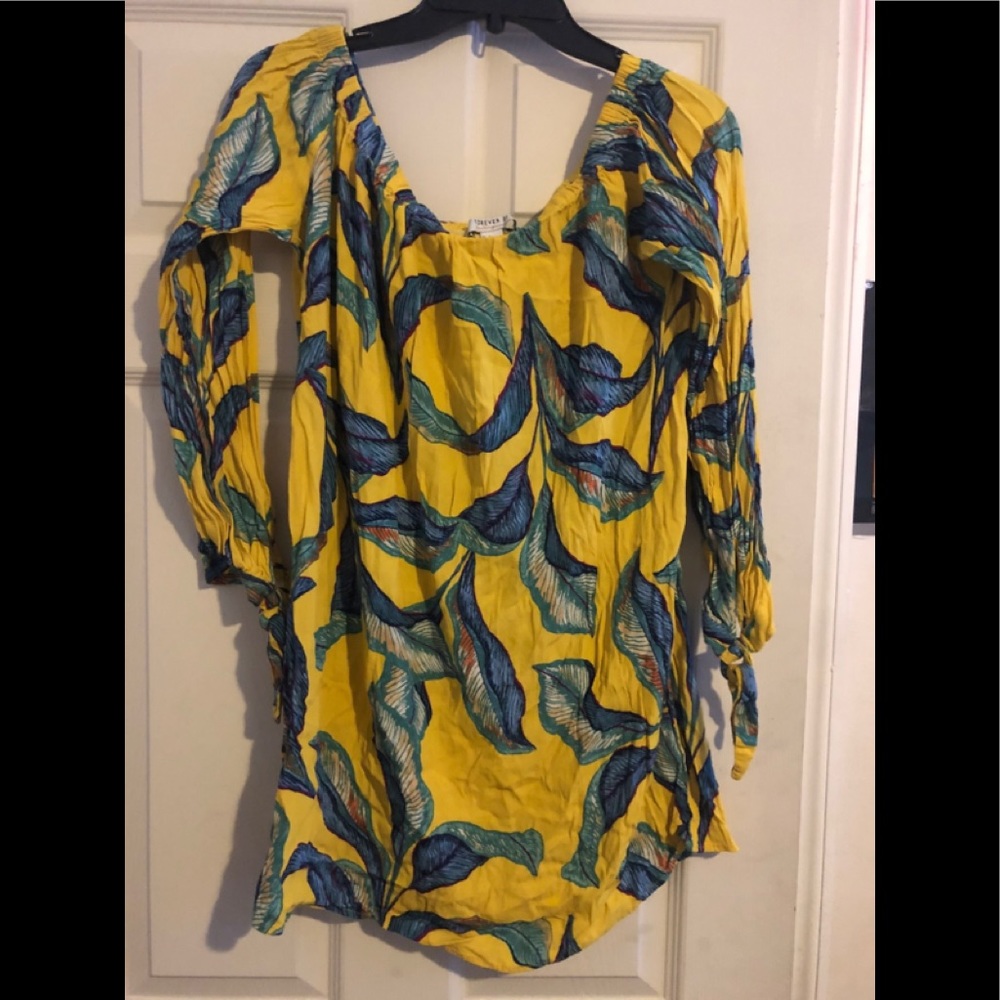 Yellow and green off shoulder mini dress